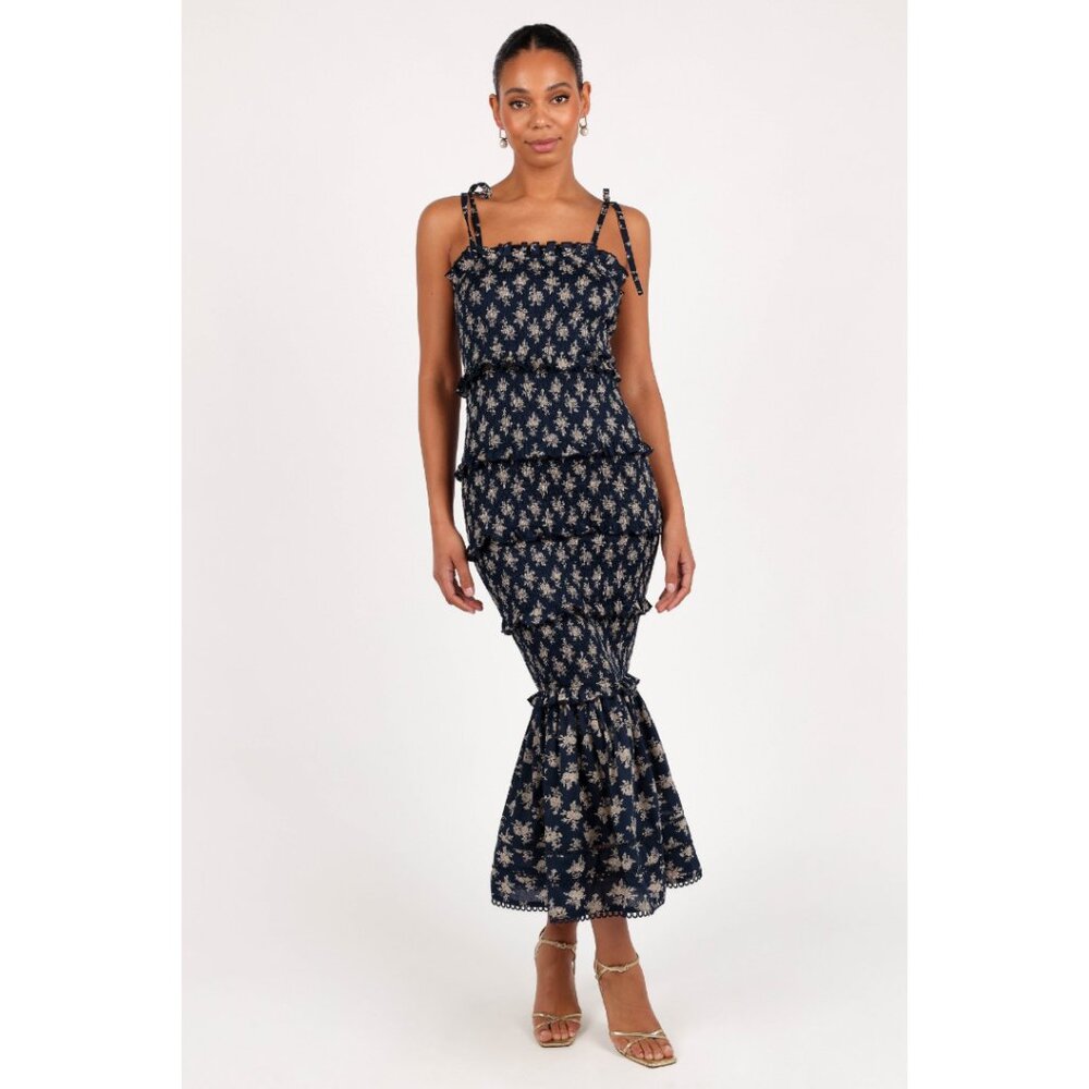 Petal & pup Jazy Floral Tiered Midi Sundress Blue Floral M